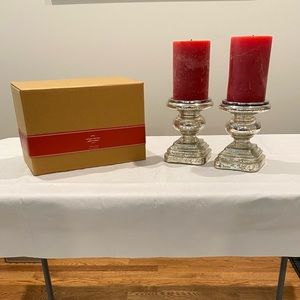 Pottery Barn Antique Mercury Pillar Candle Holders Set of 2